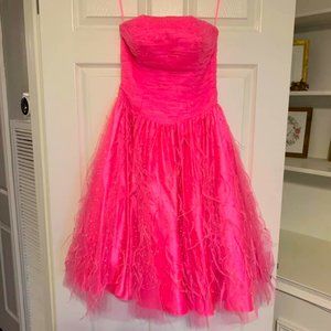 Hot Pink Alyce Designs ostrich feather dress